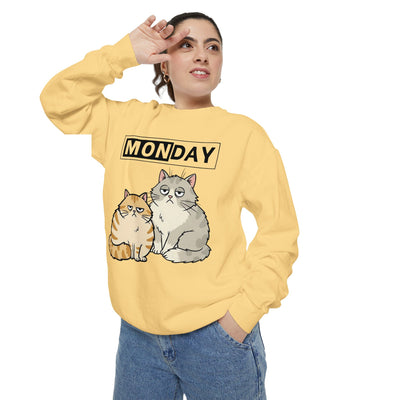 Monday Face Cat Stares Blankly Unisex Crewneck Sweatshirt style 1