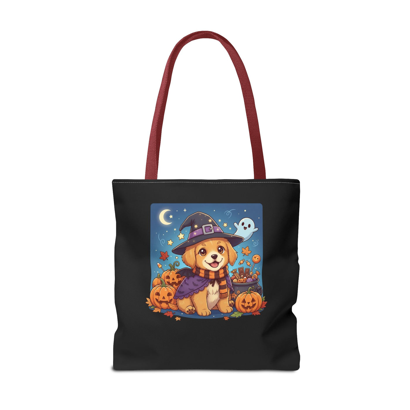 Adorable Halloween Puppy anime style Tote Bag, Pumpkin Lover Gift, Cute Dog Design, Witch Theme, Eco-Friendly Shopping Bag