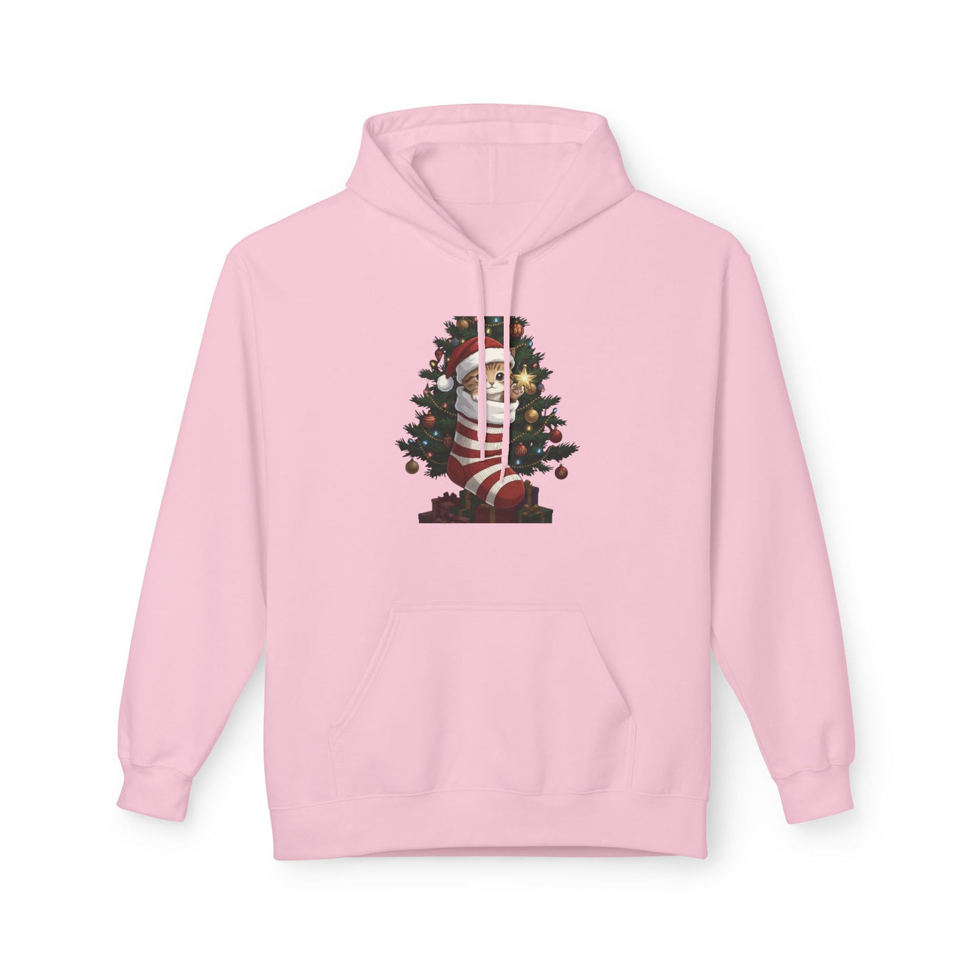 Adorable kitten hiding in Christmas stocking style 3 Cozy Graphic Unisex Midweight Softstyle Fleece Hoodie
