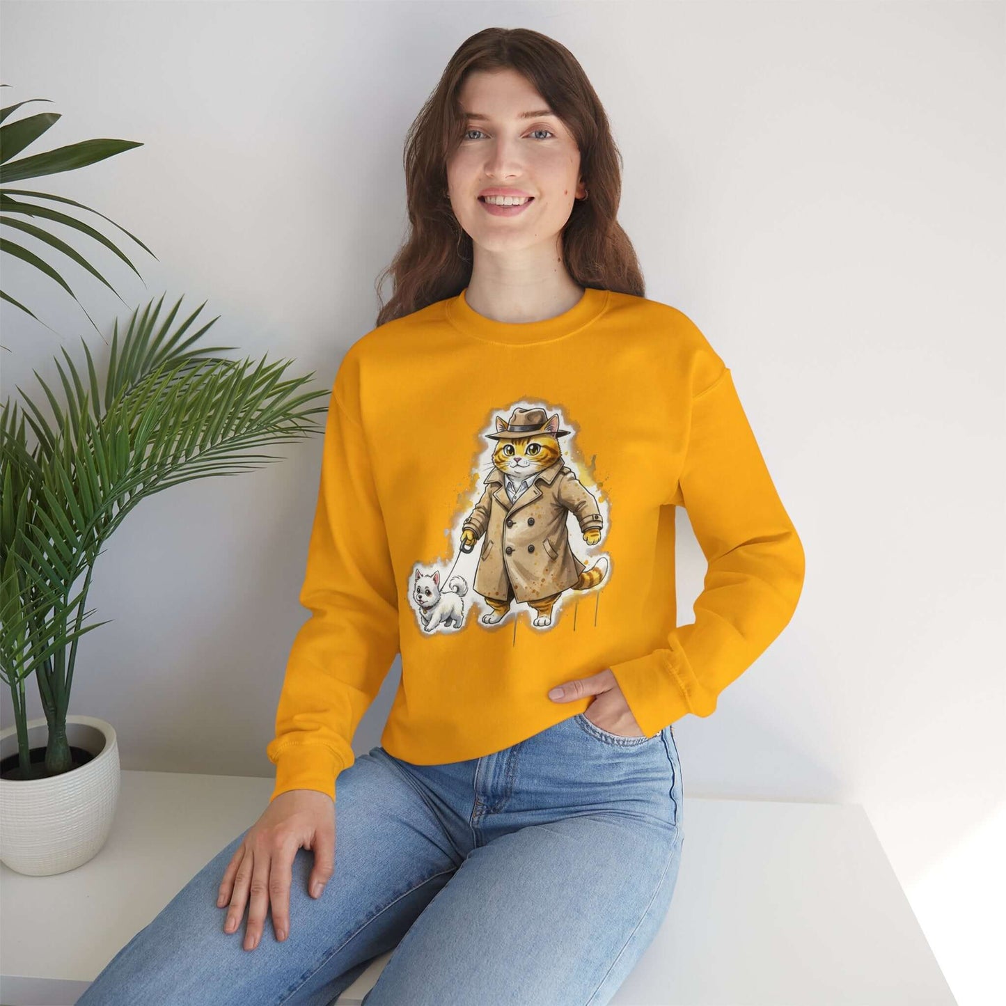 Watercolor Cat & Dog painting Unisex Crewneck Sweatshirt style 1