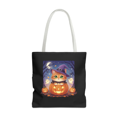 Halloween Cat anime style Tote Bag, Spooky Pet Lovers Gift, Boho Halloween Bag, Witchy Cat Tote, Fall Festivities Accessory