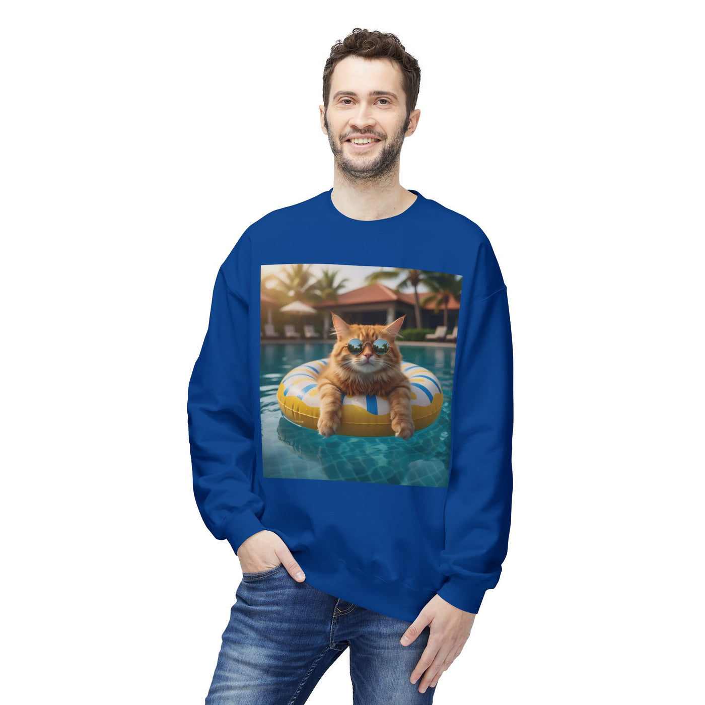 Swimming Pool Vibes Cat Crewneck Sweatshirt