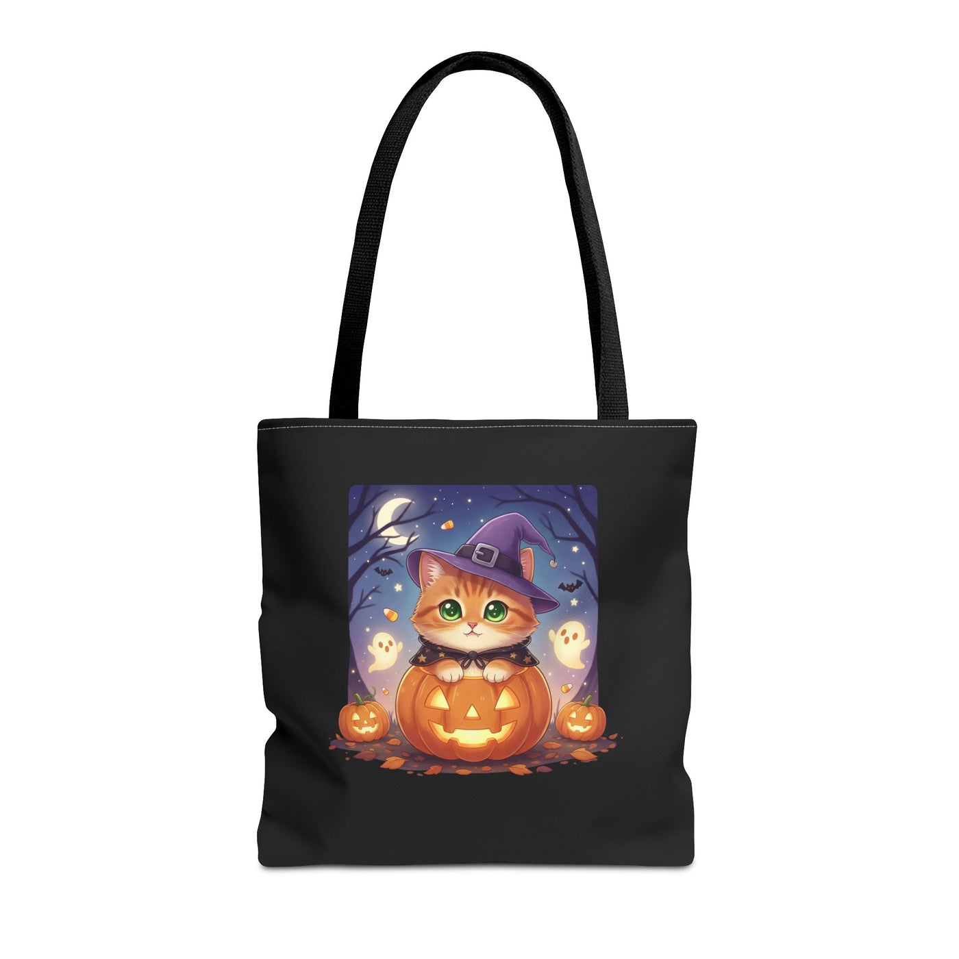 Halloween Cat anime style Tote Bag, Spooky Pet Lovers Gift, Boho Halloween Bag, Witchy Cat Tote, Fall Festivities Accessory