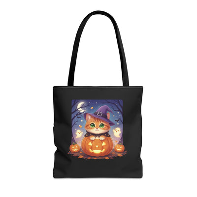 Halloween Cat anime style Tote Bag, Spooky Pet Lovers Gift, Boho Halloween Bag, Witchy Cat Tote, Fall Festivities Accessory