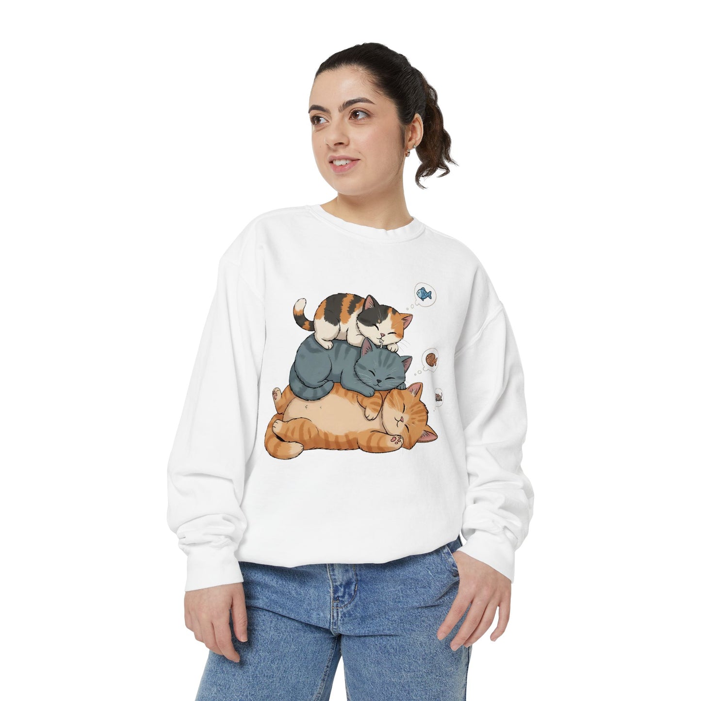 3 Cute Sleeping Cats Cozy Graphic Unisex Crewneck Sweatshirt style 2