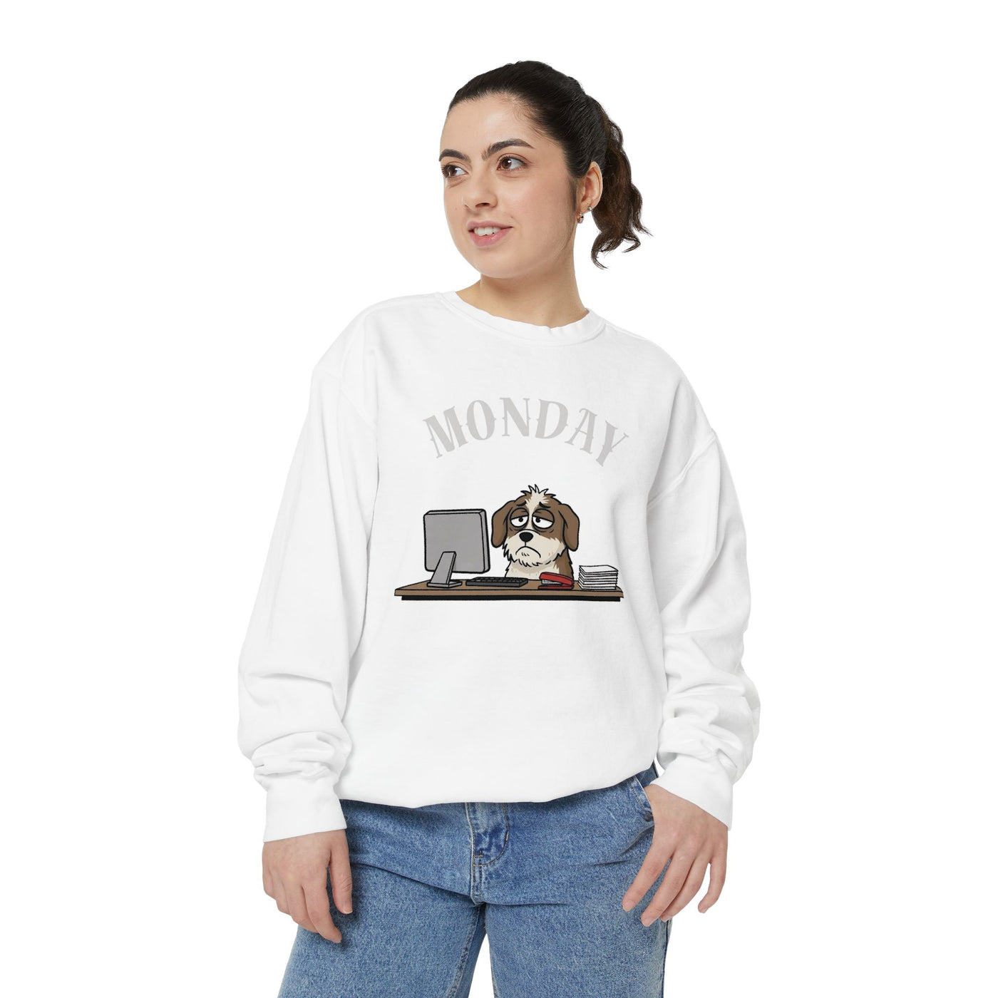 Monday Face Dog Stares Blankly Unisex Crewneck Sweatshirt style 5