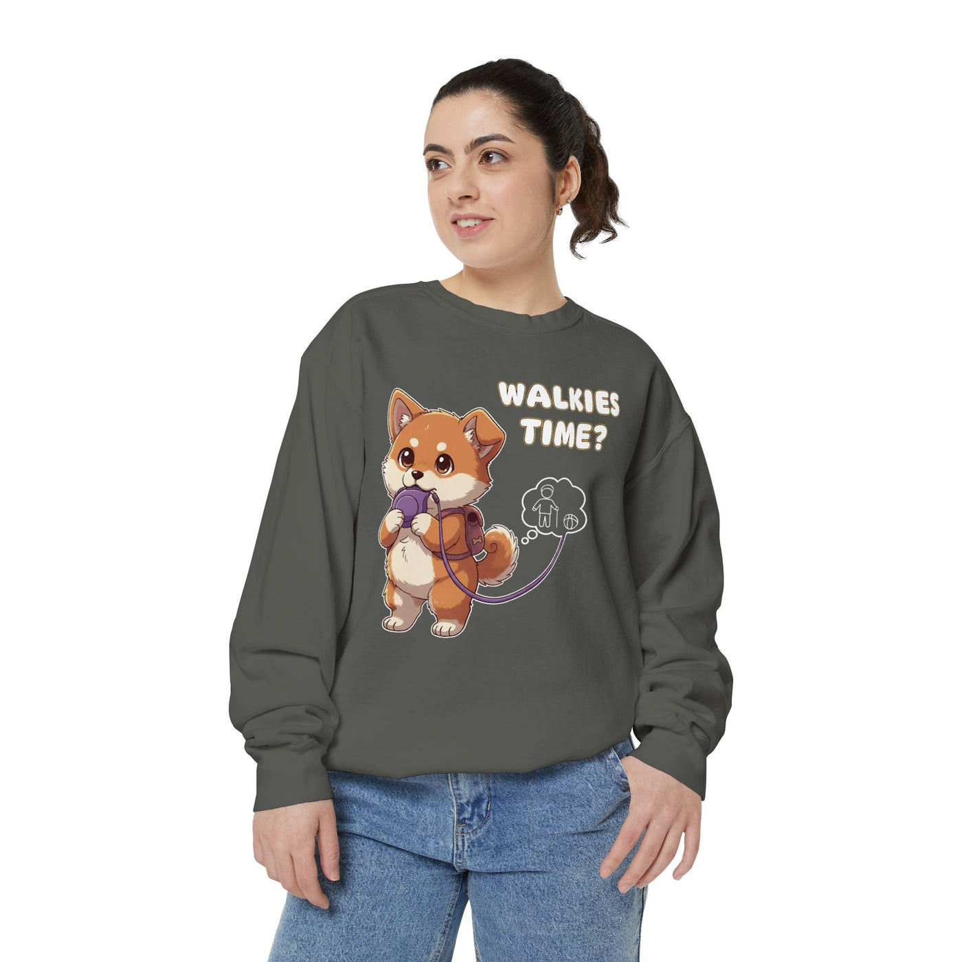 Cute Dog Walk Time style 3 Cozy Graphic Unisex Crewneck Sweatshirt