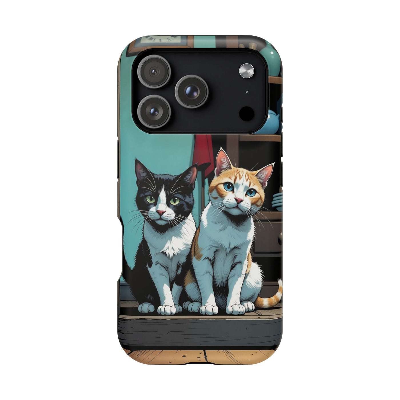 Cute Cats Magnetic Phone Case comic style 3, Cat Lover Gift, Impact-Resistant iPhone Case, Funny Pet Accessory, Unique Animal Design