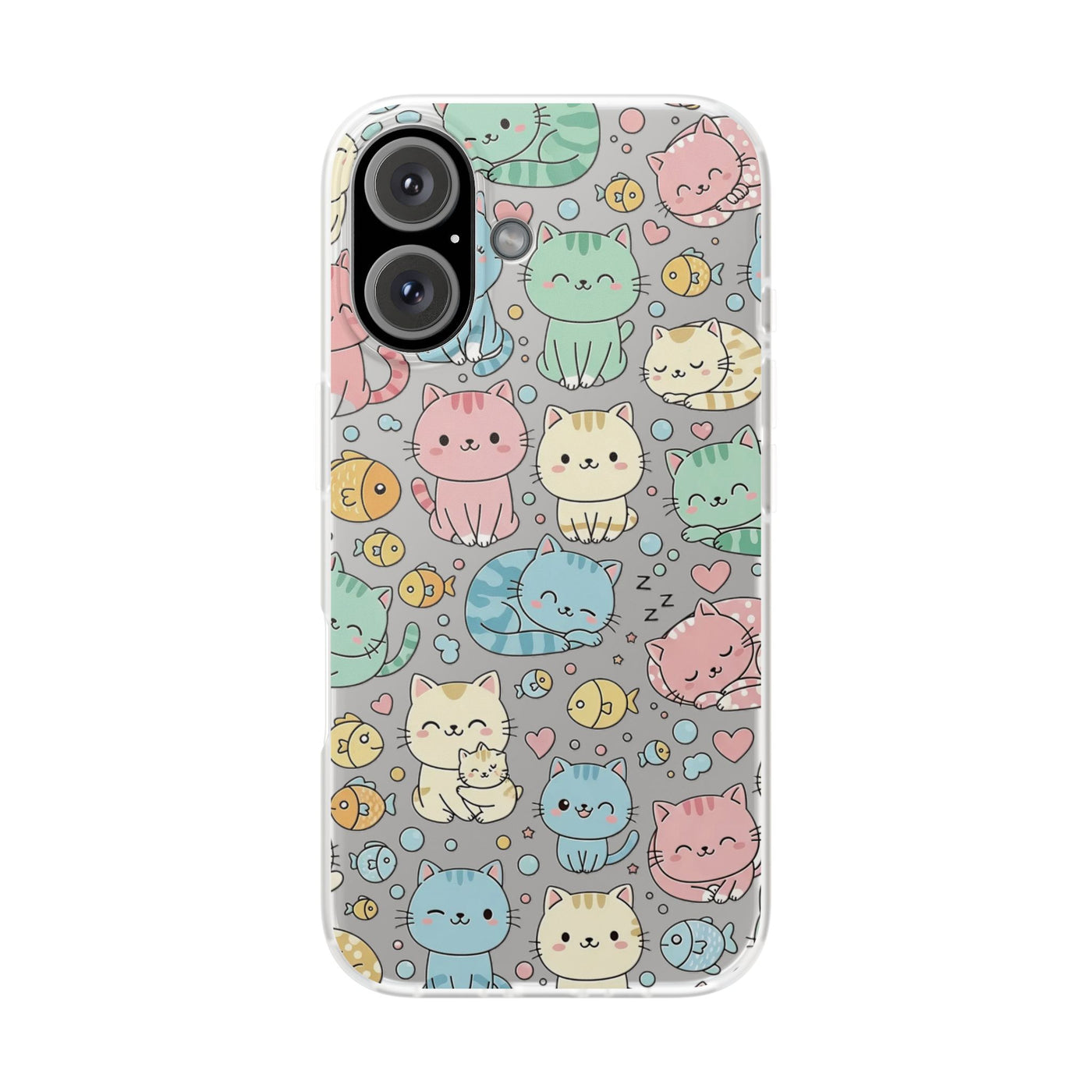 Kawaii Colorful Cat Pattern iPhone 15 / 16 / 17 series Flexi Case