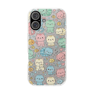 Kawaii Colorful Cat Pattern iPhone 15 / 16 / 17 series Flexi Case