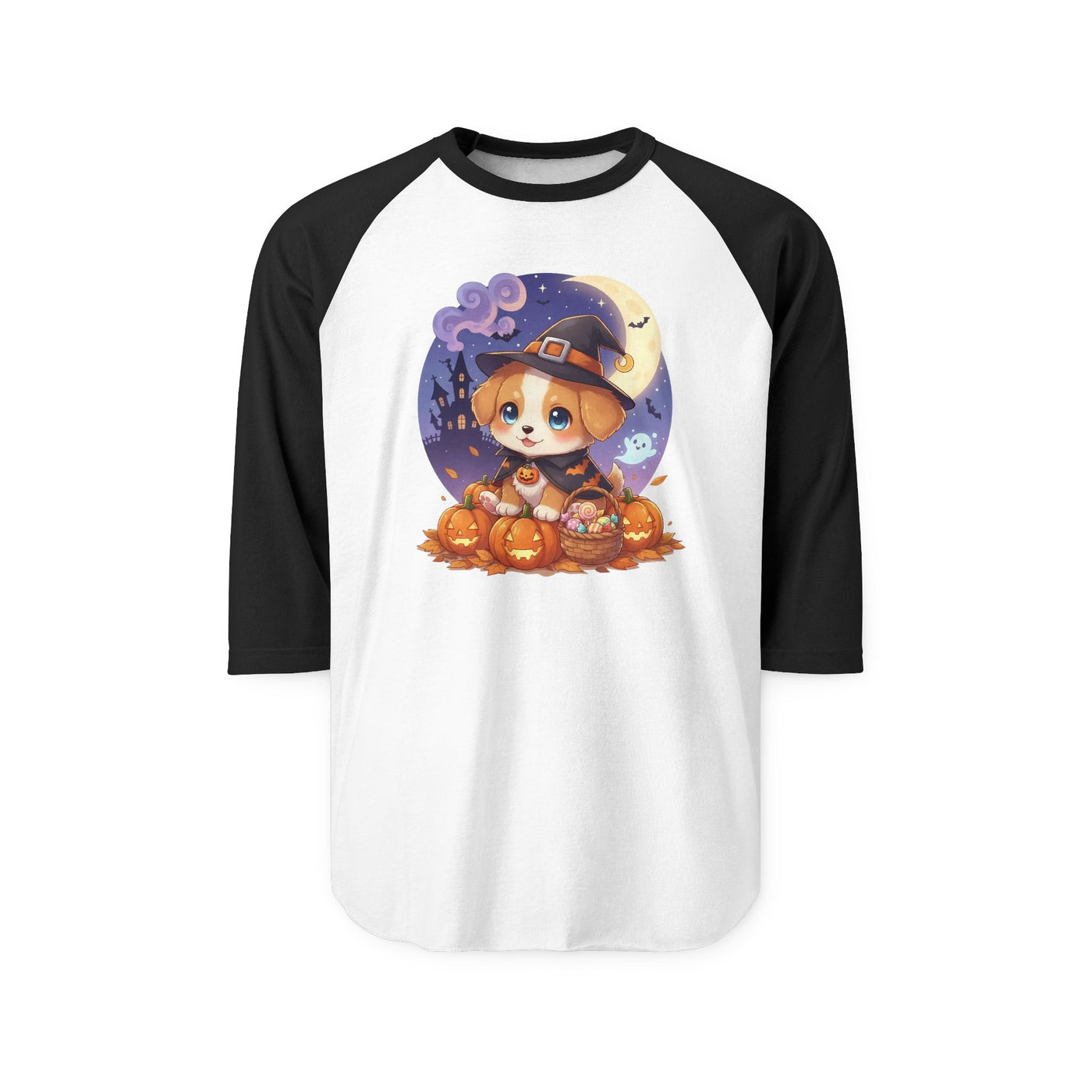Halloween cute puppy anime style 5 Raglan Shirt, Cute Pet Shirt, Fall Apparel, Unisex Halloween Outfit, Gift for Dog Lovers, Spooky Season Tee