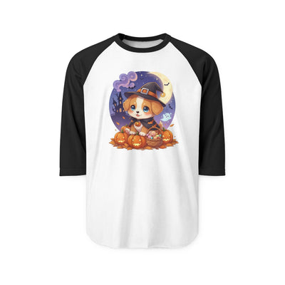 Halloween cute puppy anime style 5 Raglan Shirt, Cute Pet Shirt, Fall Apparel, Unisex Halloween Outfit, Gift for Dog Lovers, Spooky Season Tee