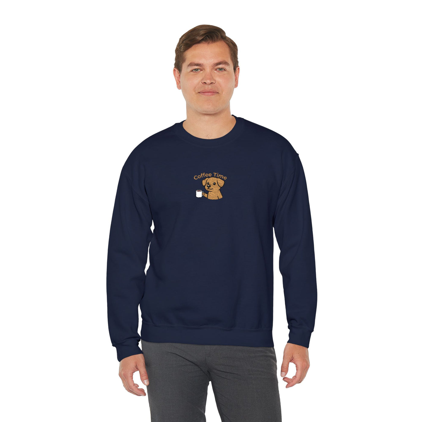 Coffee Time Dog Embroidered style 1 Unisex Crewneck Sweatshirt