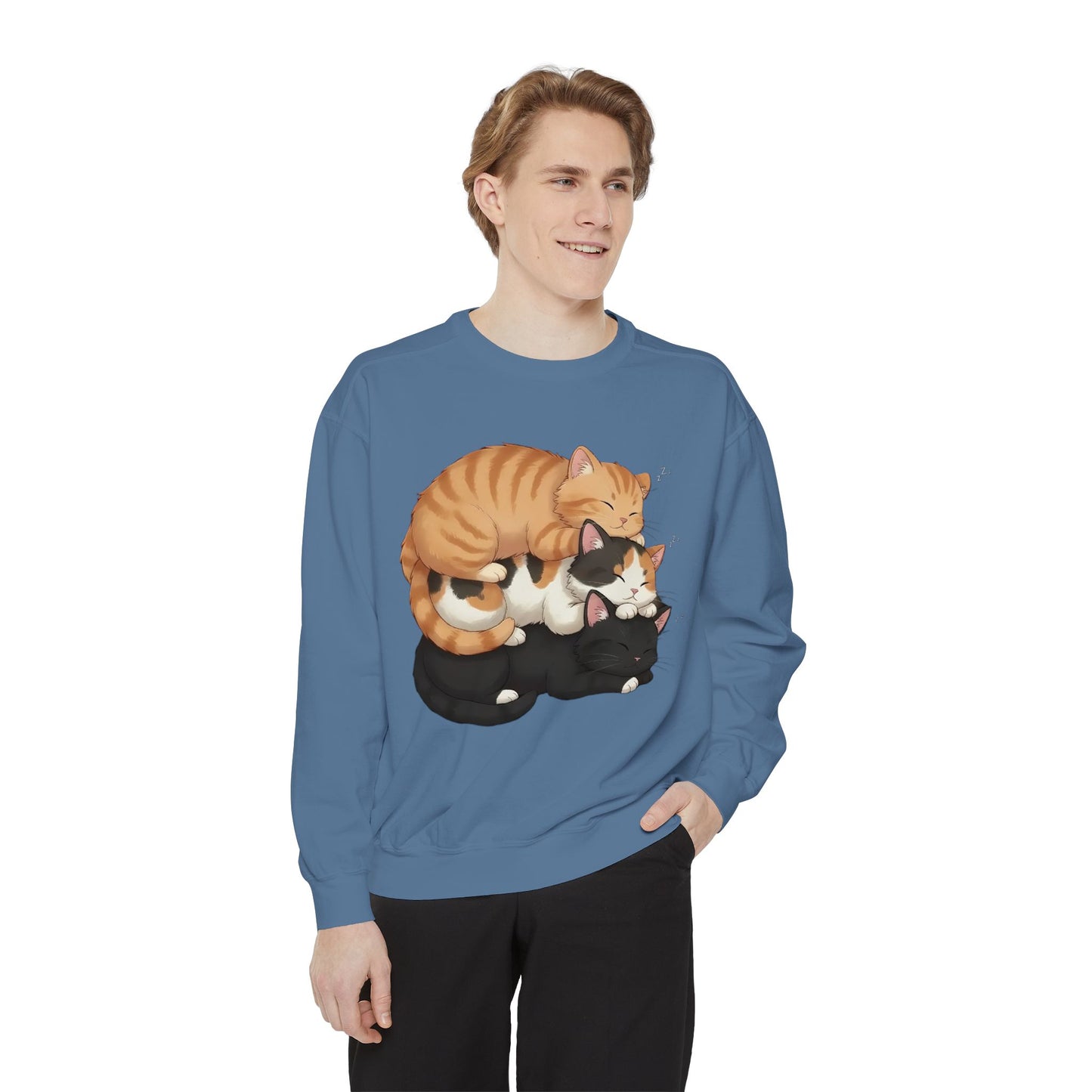 3 Cute Sleeping Cats Cozy Graphic Unisex Crewneck Sweatshirt style 5