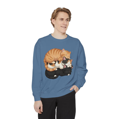 3 Cute Sleeping Cats Cozy Graphic Unisex Crewneck Sweatshirt style 5