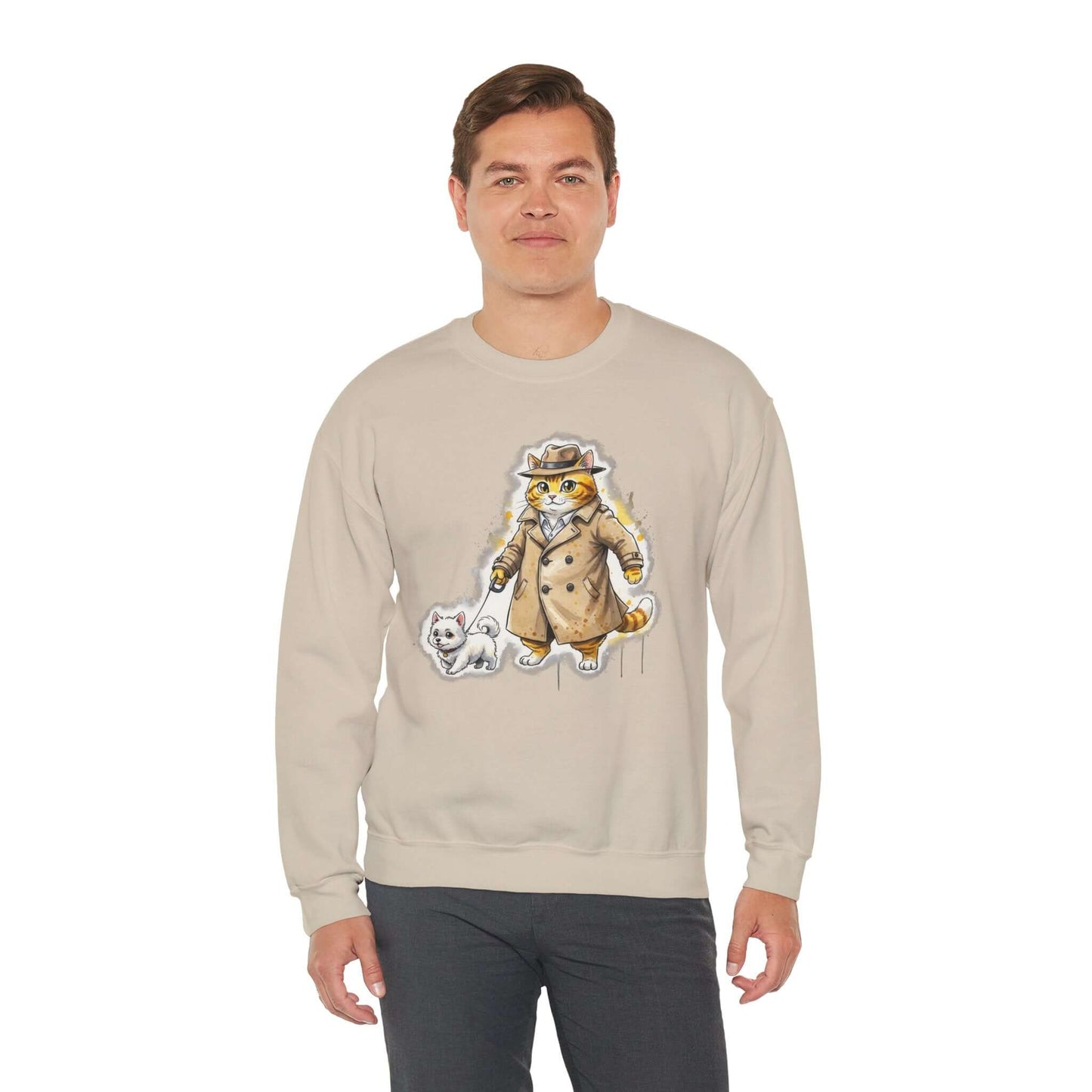 Watercolor Cat & Dog painting Unisex Crewneck Sweatshirt style 1