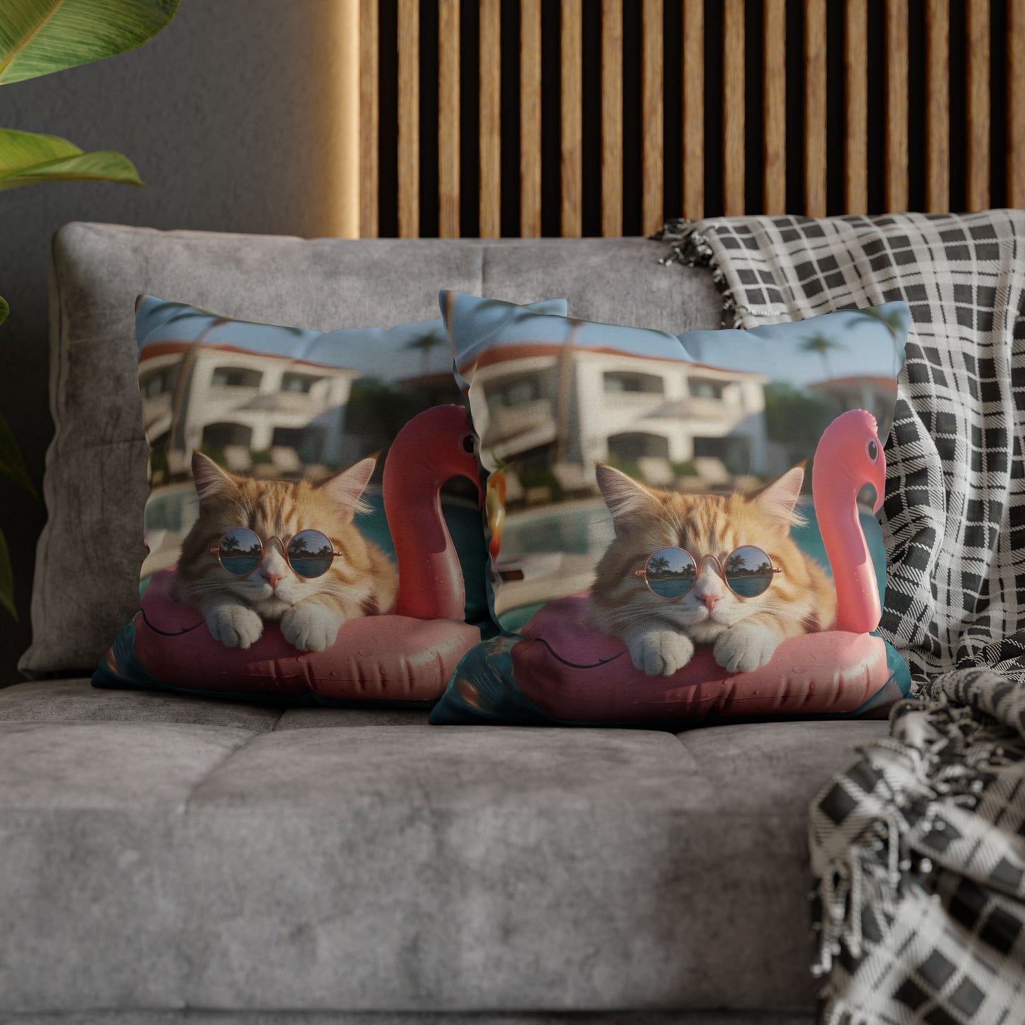 Relaxing Cat Swimming Cozy Polyester Decorative Pillowcase
