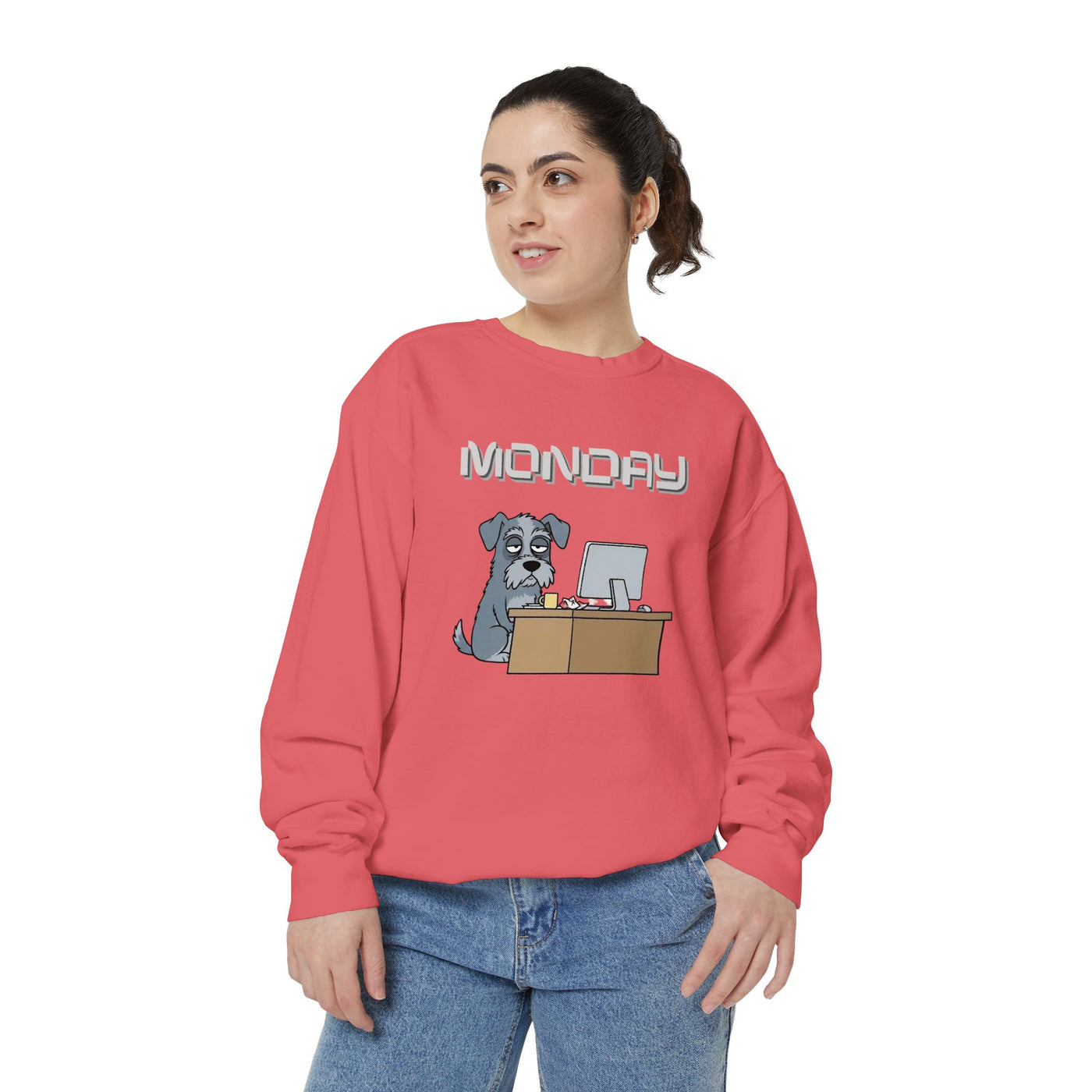 Monday Face Dog Stares Blankly Unisex Crewneck Sweatshirt style 2