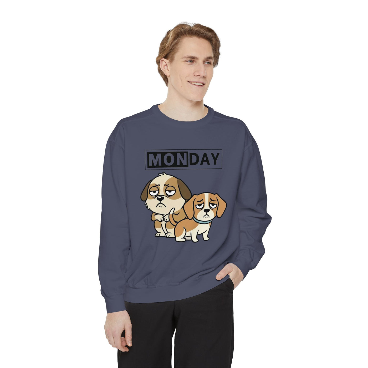 Monday Face Dog Stares Blankly Unisex Crewneck Sweatshirt style 1
