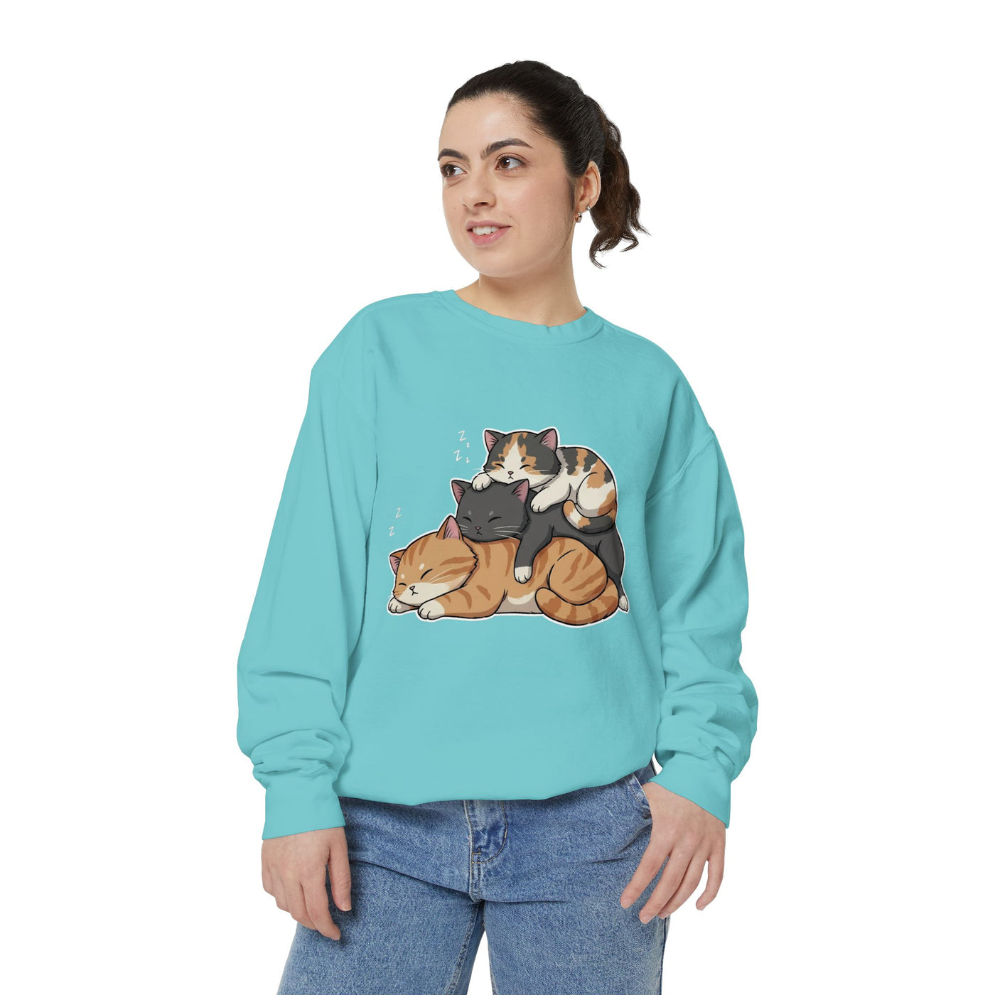 3 Cute Sleeping Cats style 7 Cozy Graphic Unisex Crewneck Sweatshirt