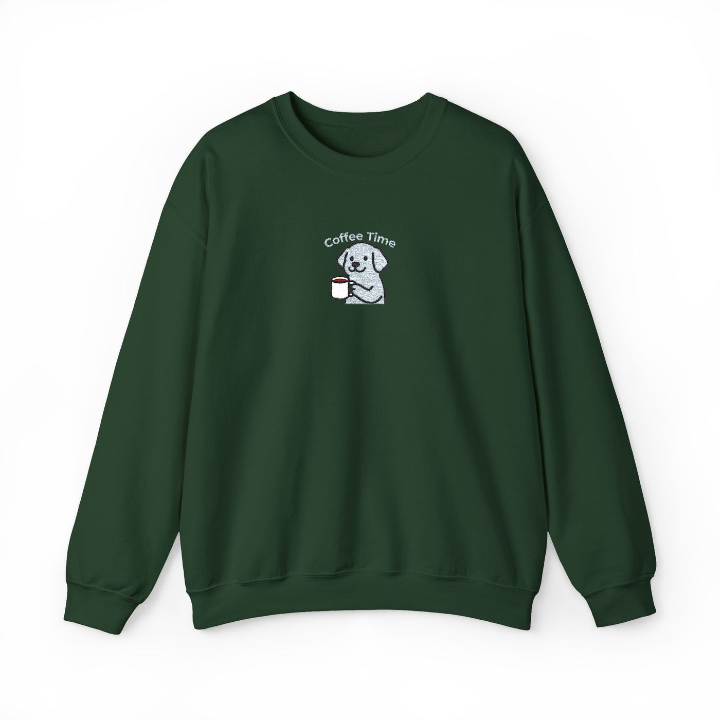 Coffee Time Dog Embroidered style 2 Unisex Crewneck Sweatshirt