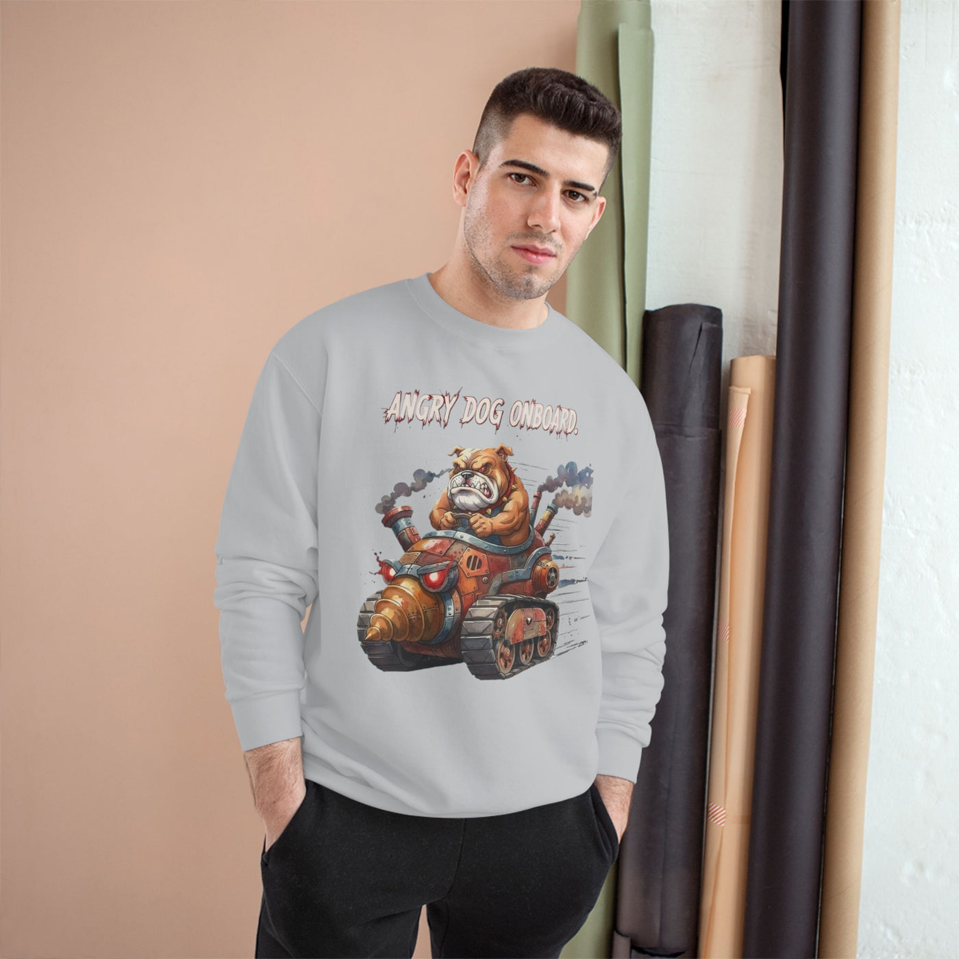 Angry Dog Onboard Graphic style 2 Champion Crewneck Sweatshirt for Gamers & Sci‑Fi Fans