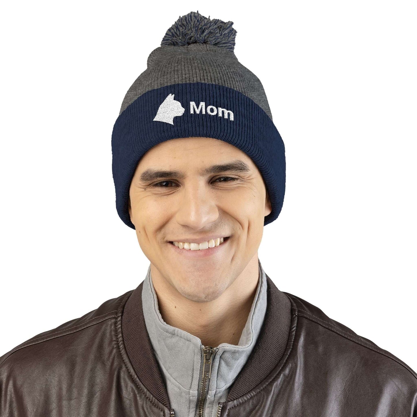 Embroidered Cat Mom Pom-Pom Knit Cap