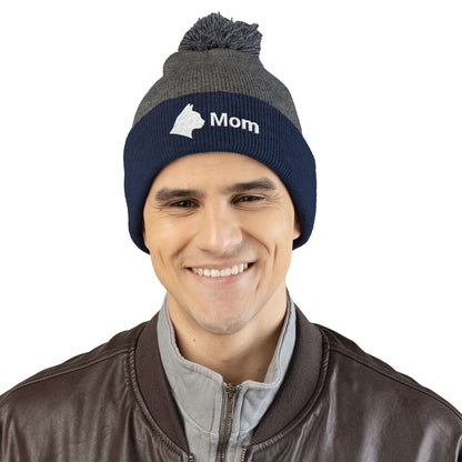 Embroidered Cat Mom Pom-Pom Knit Cap