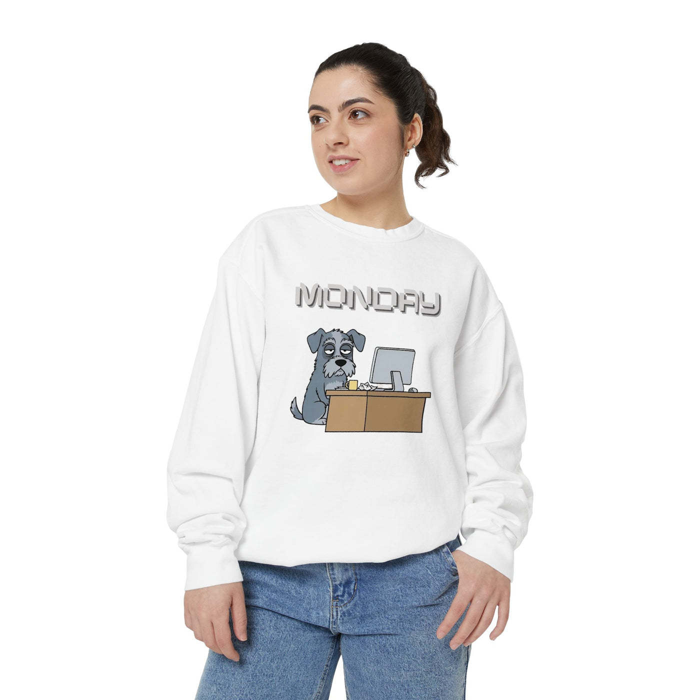 Monday Face Dog Stares Blankly Unisex Crewneck Sweatshirt style 2