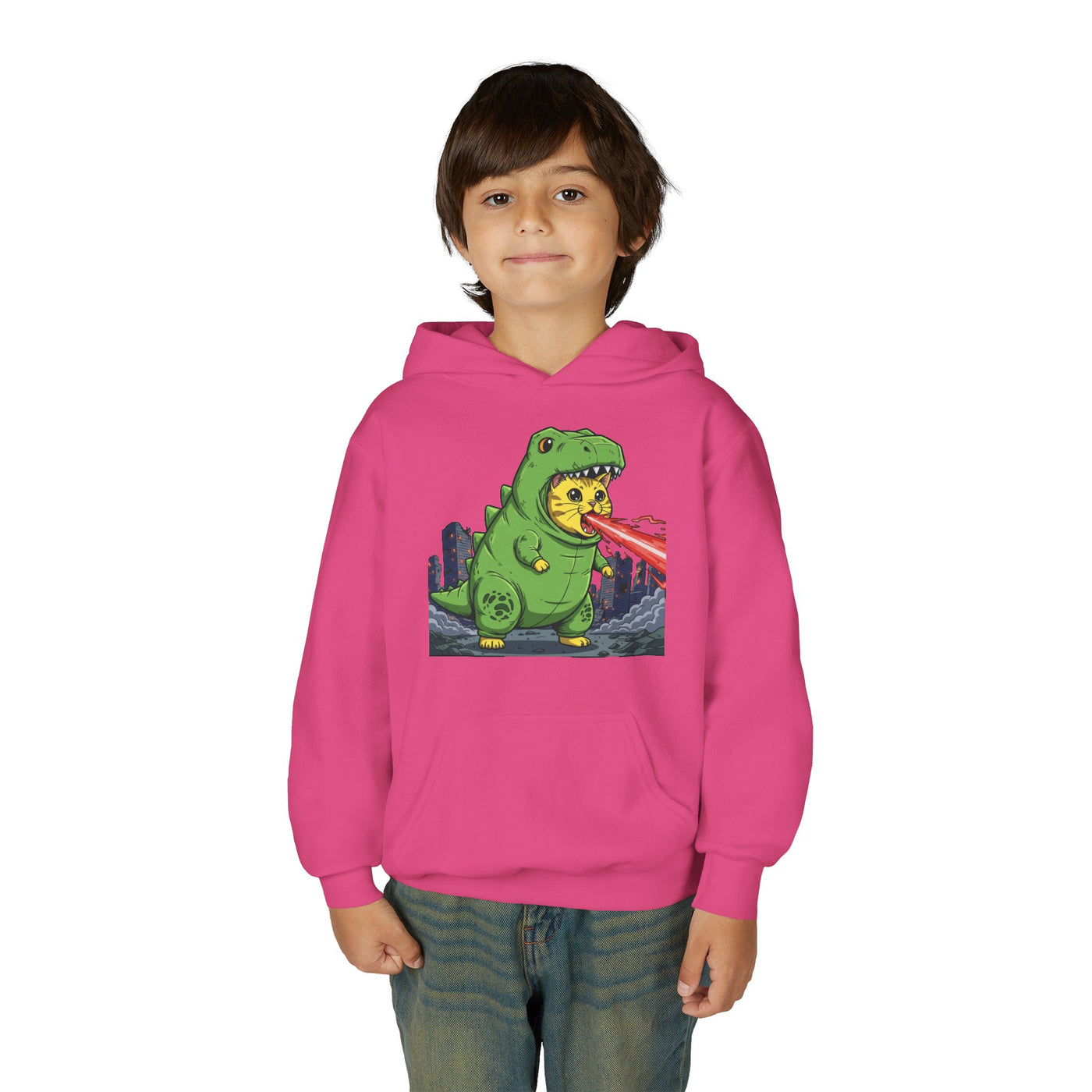 Cat cosplay Godzilla style 4 Unisex Kids Hoodie - Fun & Cozy Heavy Blend Sweatshirt with Cute Design