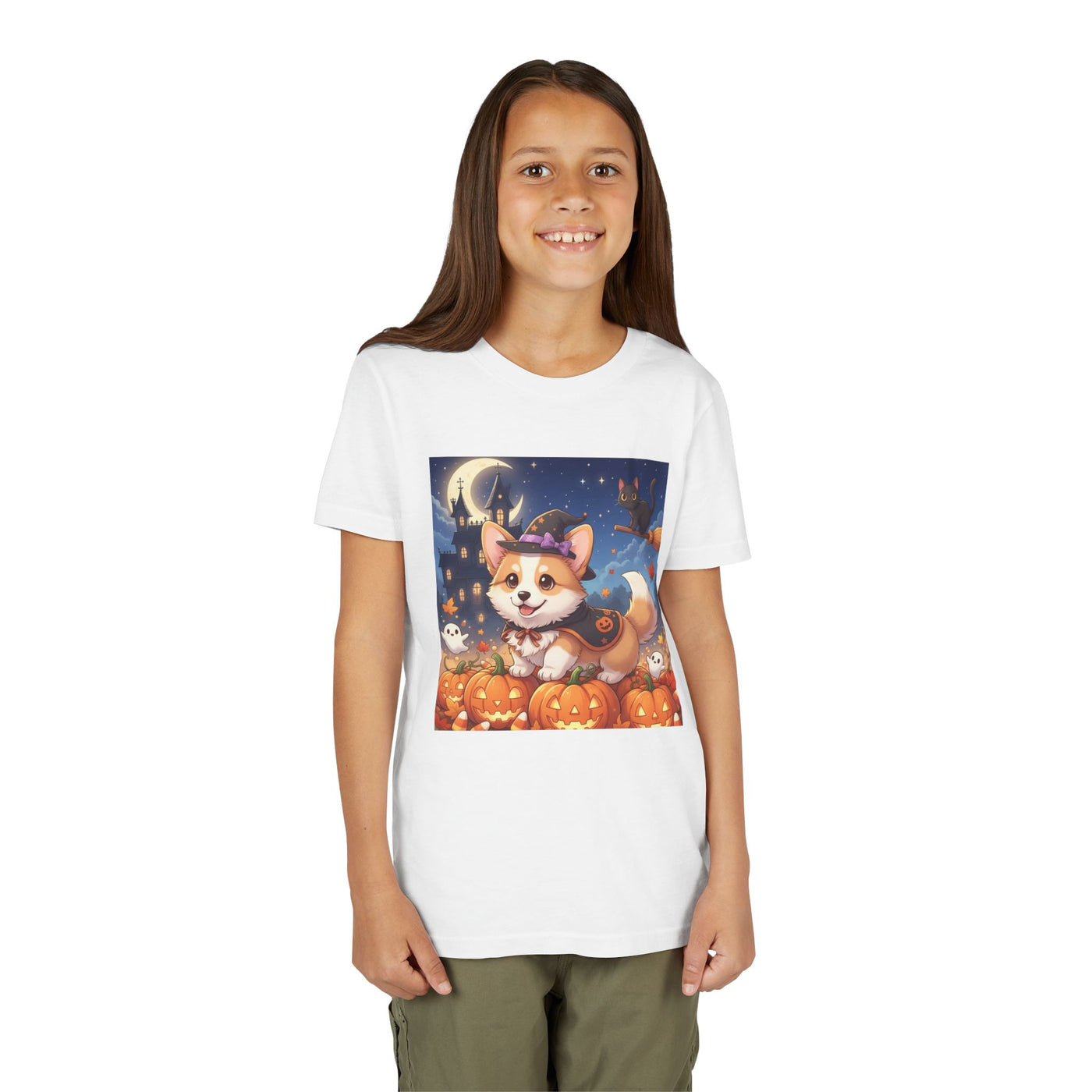 Halloween cute puppy anime style 4 Youth Tee, Short Sleeve T-Shirt, Kids Halloween Apparel, Cute Dog Tee, Fall Outfit for Children