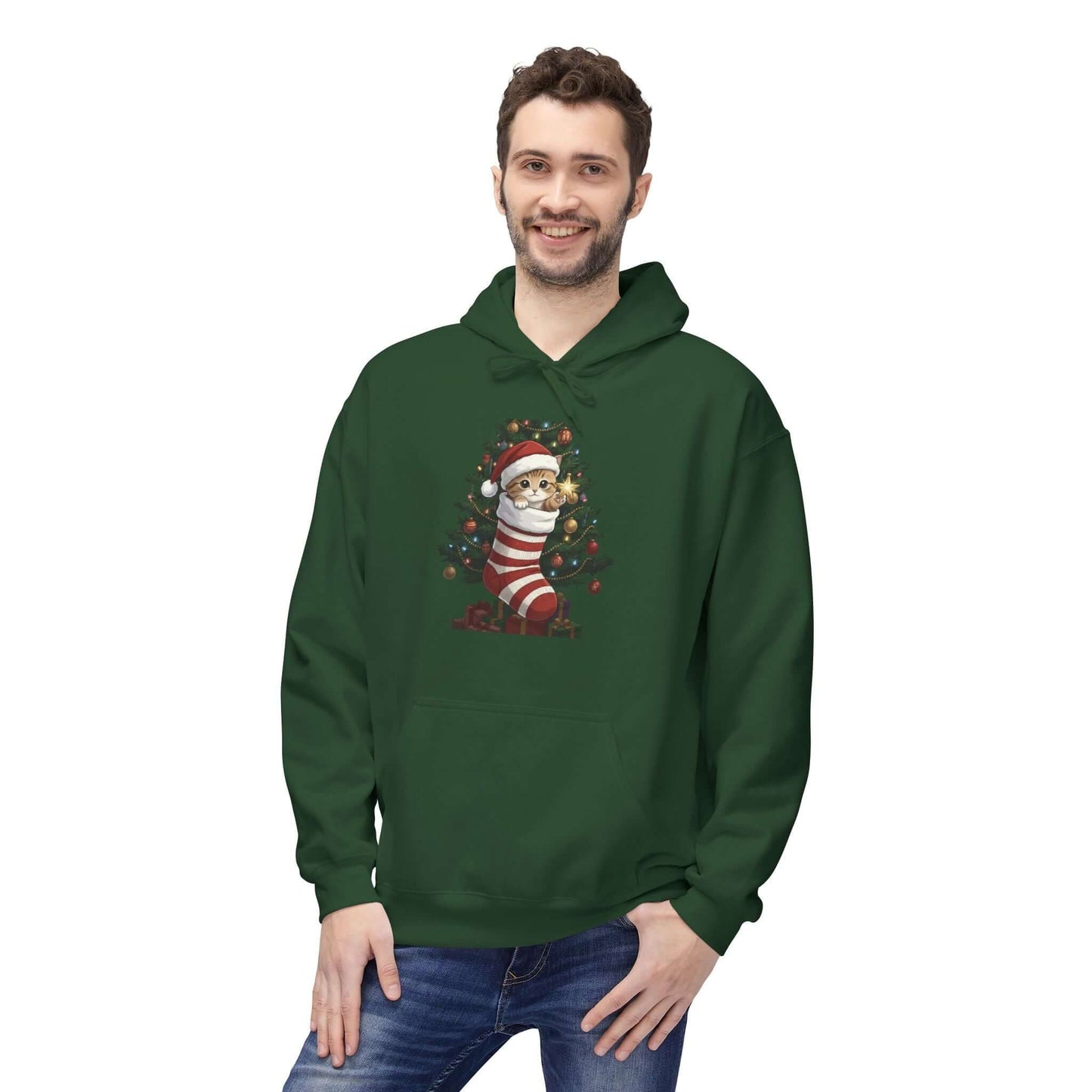 Kitten hiding in Christmas stocking Unisex Fleece Hoodie style 3