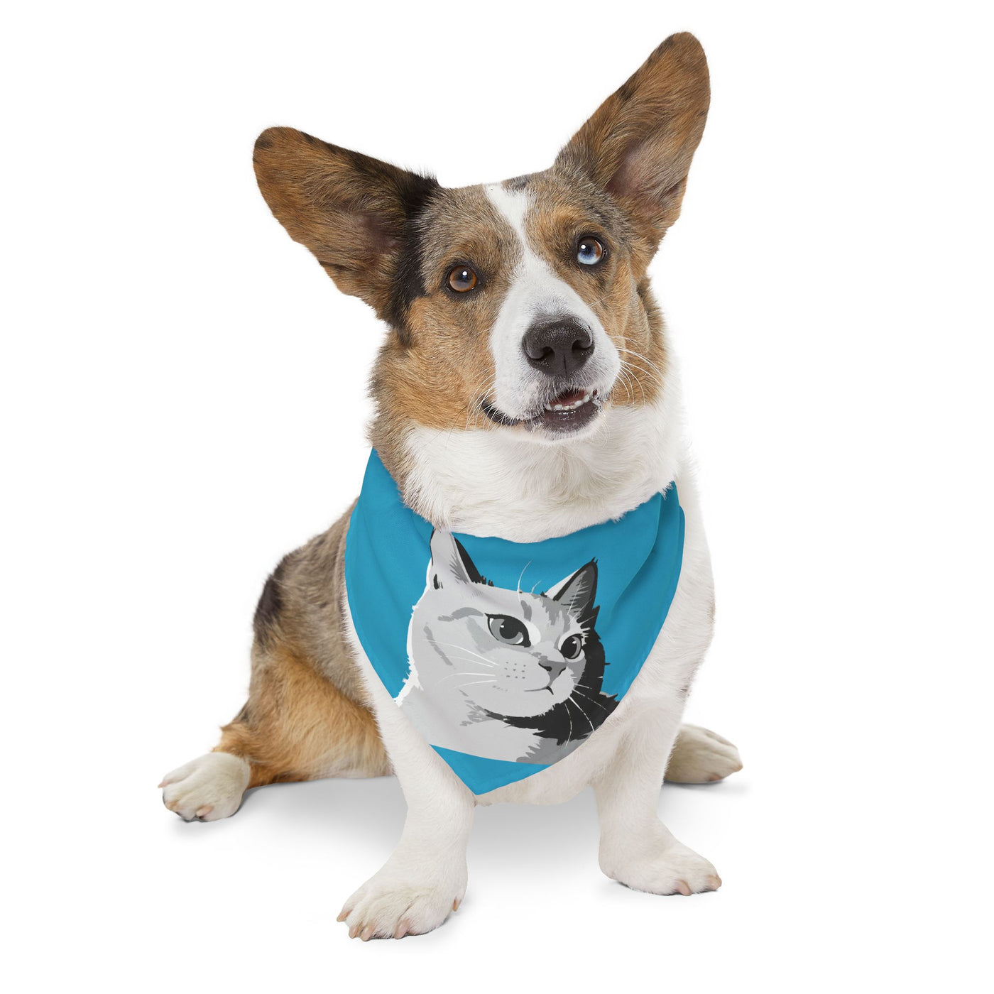 Turquoise Cat head Bandana Collar for Cats and Dogs, Cute Pet Accessory, Cat Fashion, Cat Gift, Playful Pet Gear