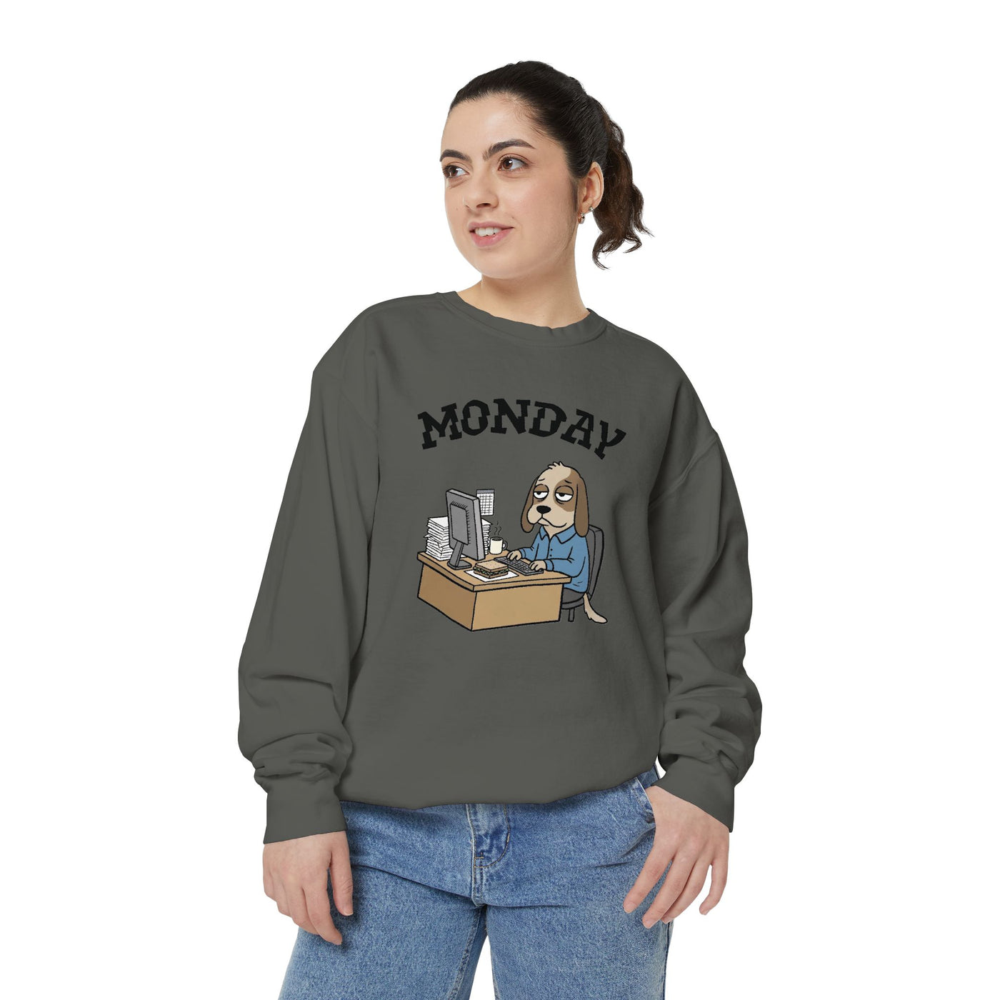 Monday Face Dog Stares Blankly Unisex Crewneck Sweatshirt style 4