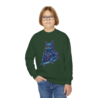 Cool Cat - Cozy Unisex Youth Crewneck Sweatshirt style 2