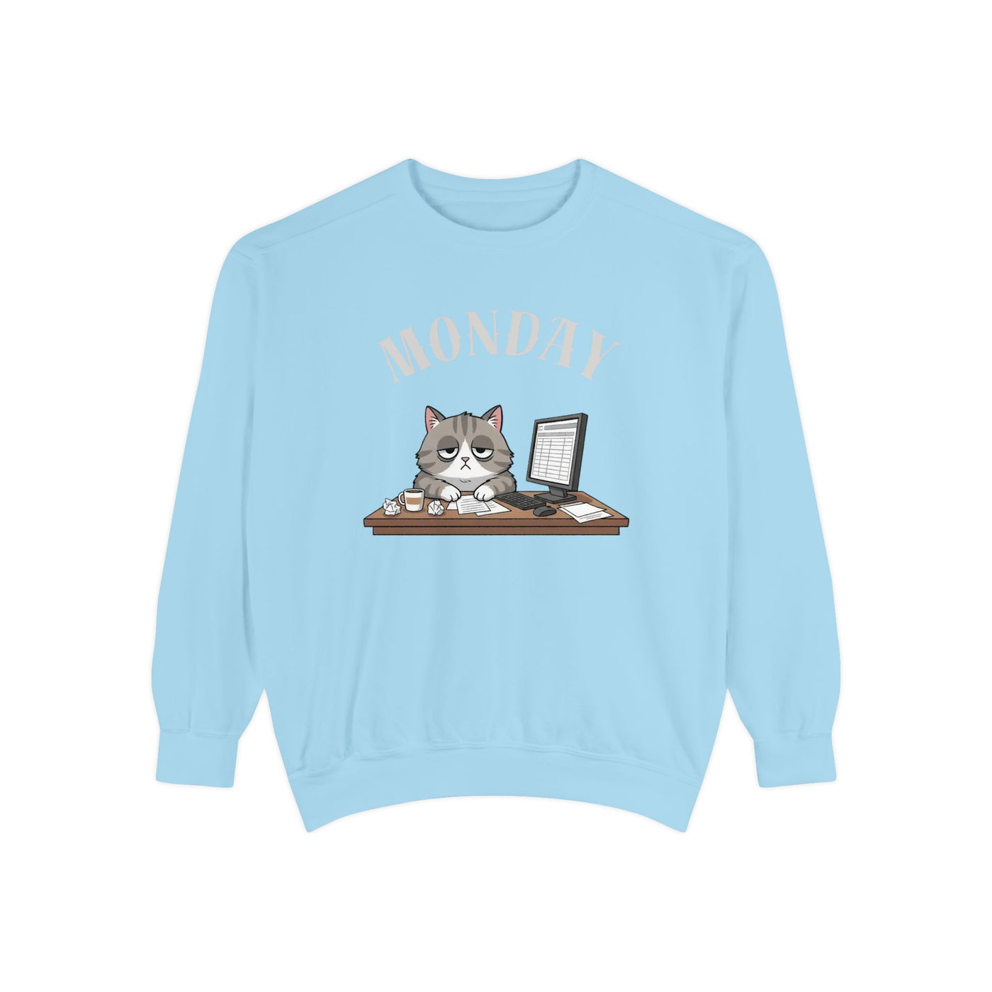 Monday Face Cat Stares Blankly Unisex Crewneck Sweatshirt style 5