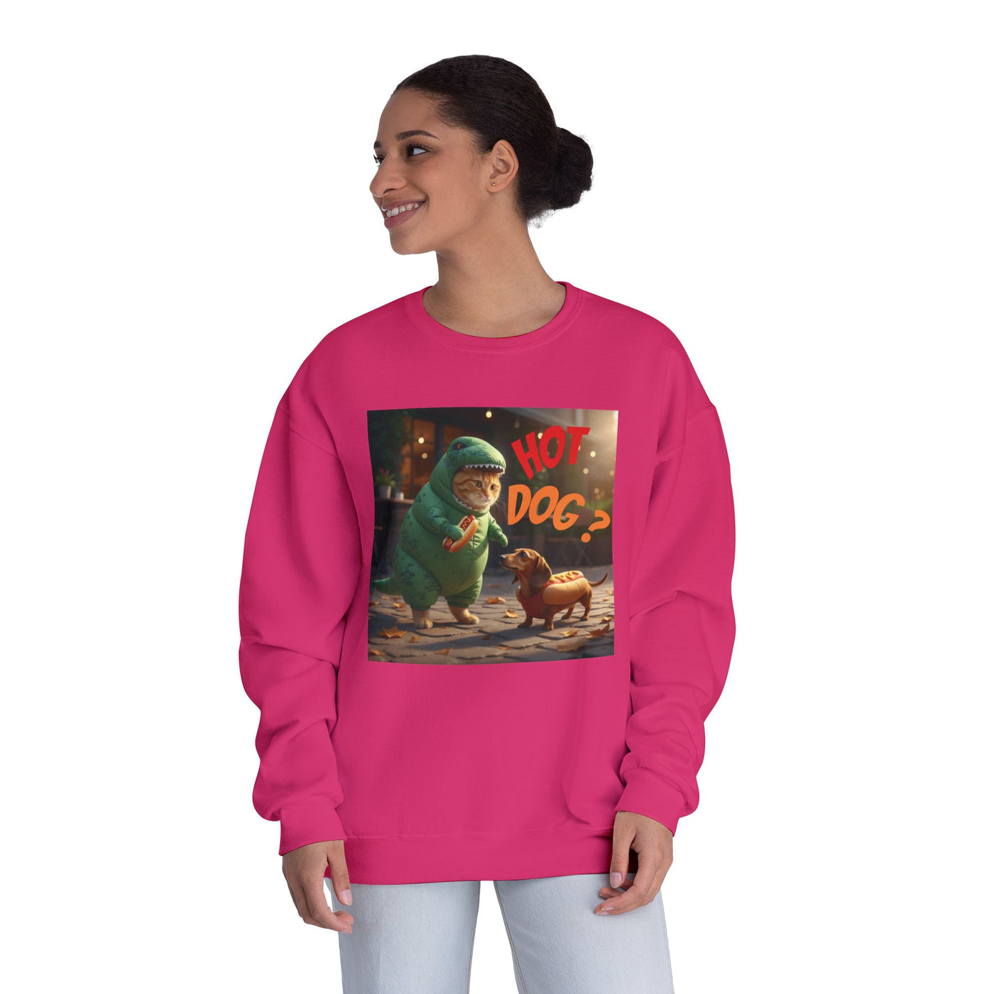 Tyrannosaurus Cat & Hot Dog Unisex NuBlend® Crewneck Sweatshirt