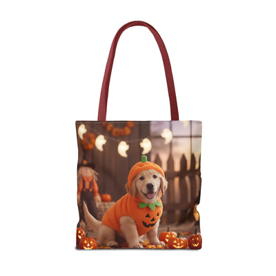 Adorable Halloween Puppy Tote Bag, Dog Lover Bag, Spooky Season Accessories, Pumpkin Patch Shopper, Cute Pet Gift
