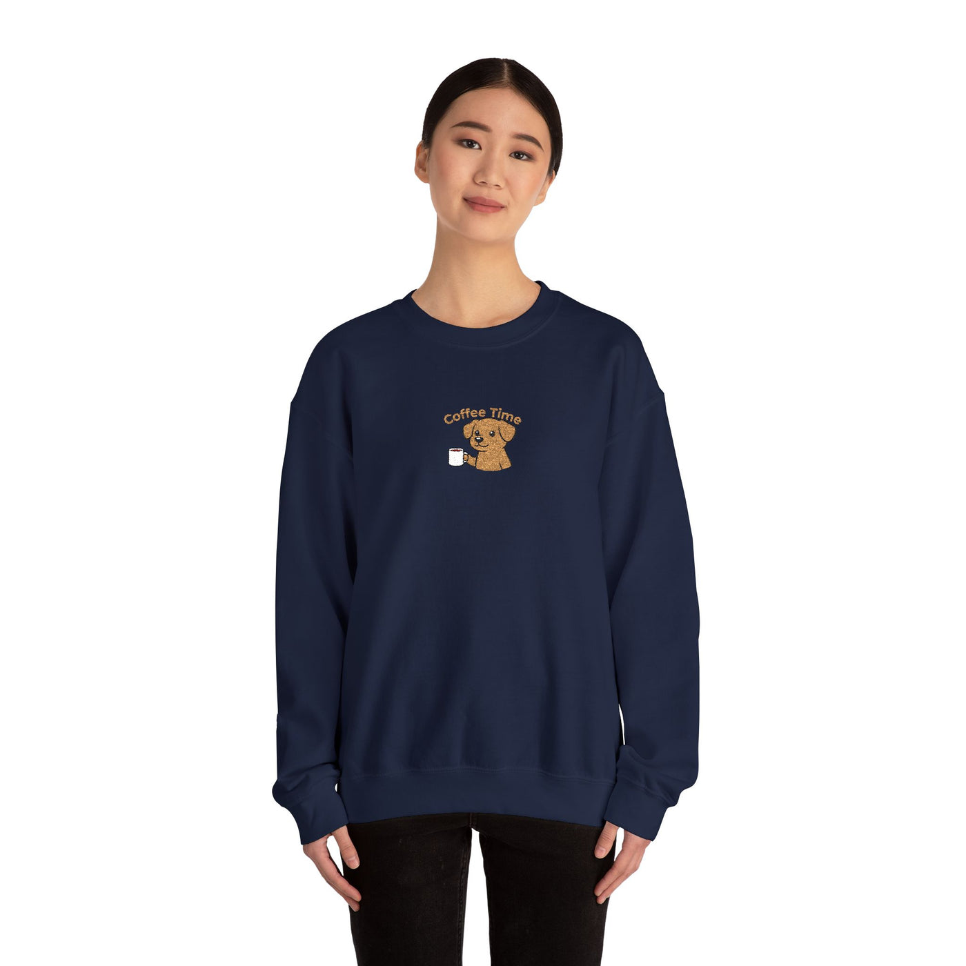 Coffee Time Dog Embroidered style 1 Unisex Crewneck Sweatshirt