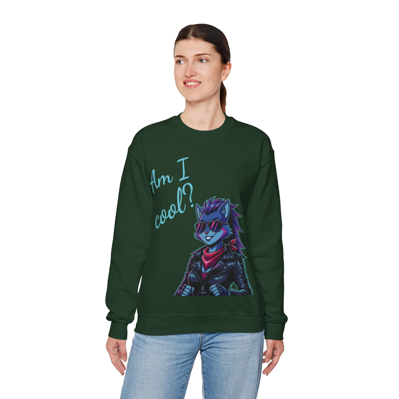 Cool Cat style 2 Unisex Crewneck Sweatshirt | Cozy Gift for Cat Lovers, Casual Wear, Unique Graphic Sweatshirt, Birthday Gift, Everyday Style