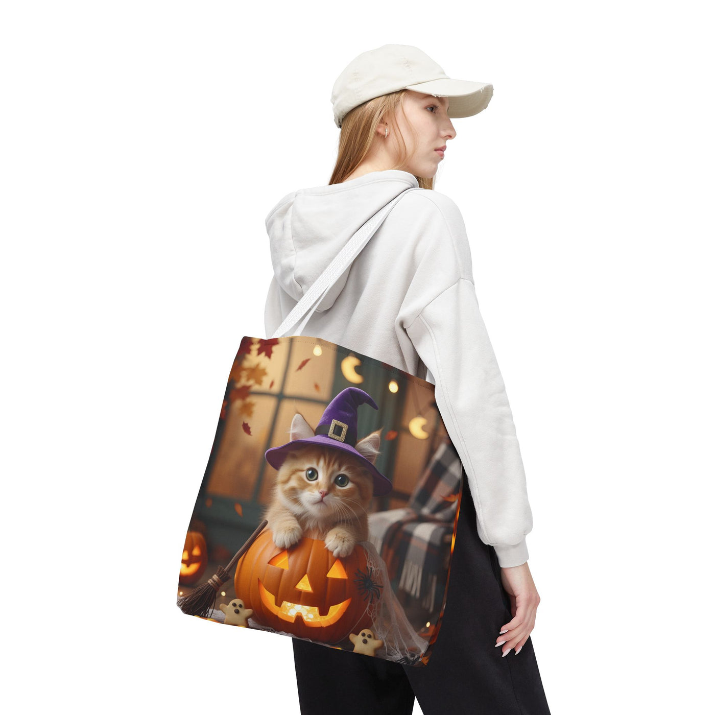 Adorable Halloween Cat Tote Bag, Cute Pet Lover Gift, Trick or Treat Bag, Fall Accessory, Spooky Cat Design