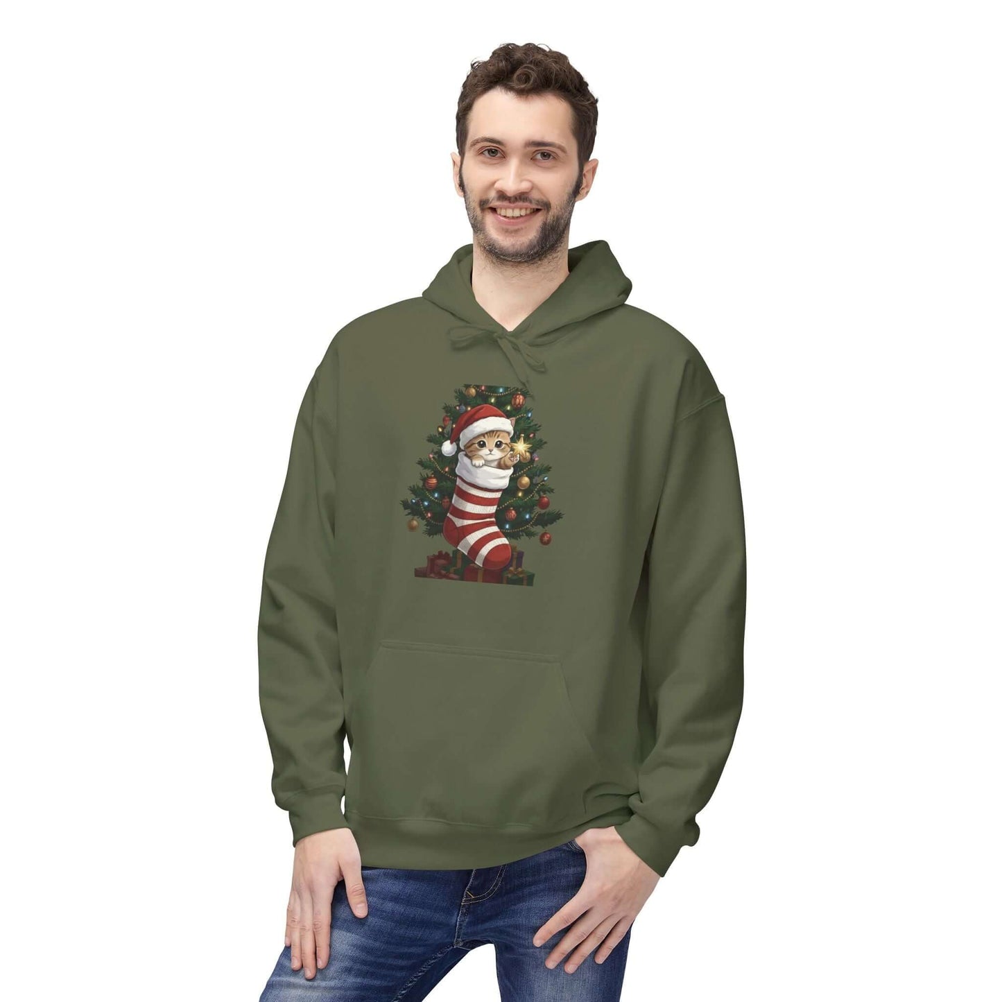 Kitten hiding in Christmas stocking Unisex Fleece Hoodie style 3
