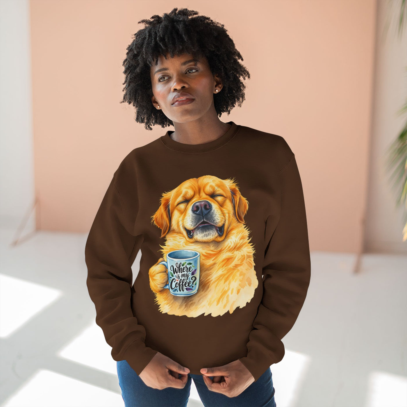 "Where is my coffee?" Dog Watercolor style 1 Unisex Crewneck Sweatshirt