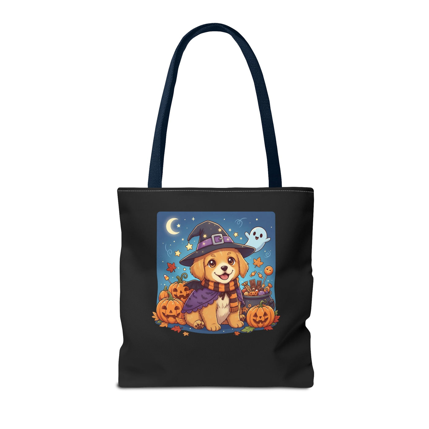 Adorable Halloween Puppy anime style Tote Bag, Pumpkin Lover Gift, Cute Dog Design, Witch Theme, Eco-Friendly Shopping Bag
