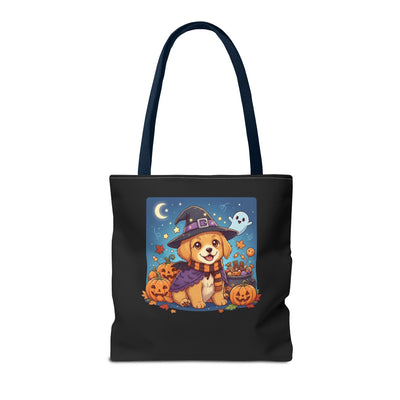 Adorable Halloween Puppy anime style Tote Bag, Pumpkin Lover Gift, Cute Dog Design, Witch Theme, Eco-Friendly Shopping Bag