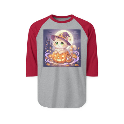 Halloween cute kitten anime style 4 Raglan Shirt, Unisex Halloween Top, Pumpkin Cat Shirt, Cute Cat Tee, Spooky Casual Wear
