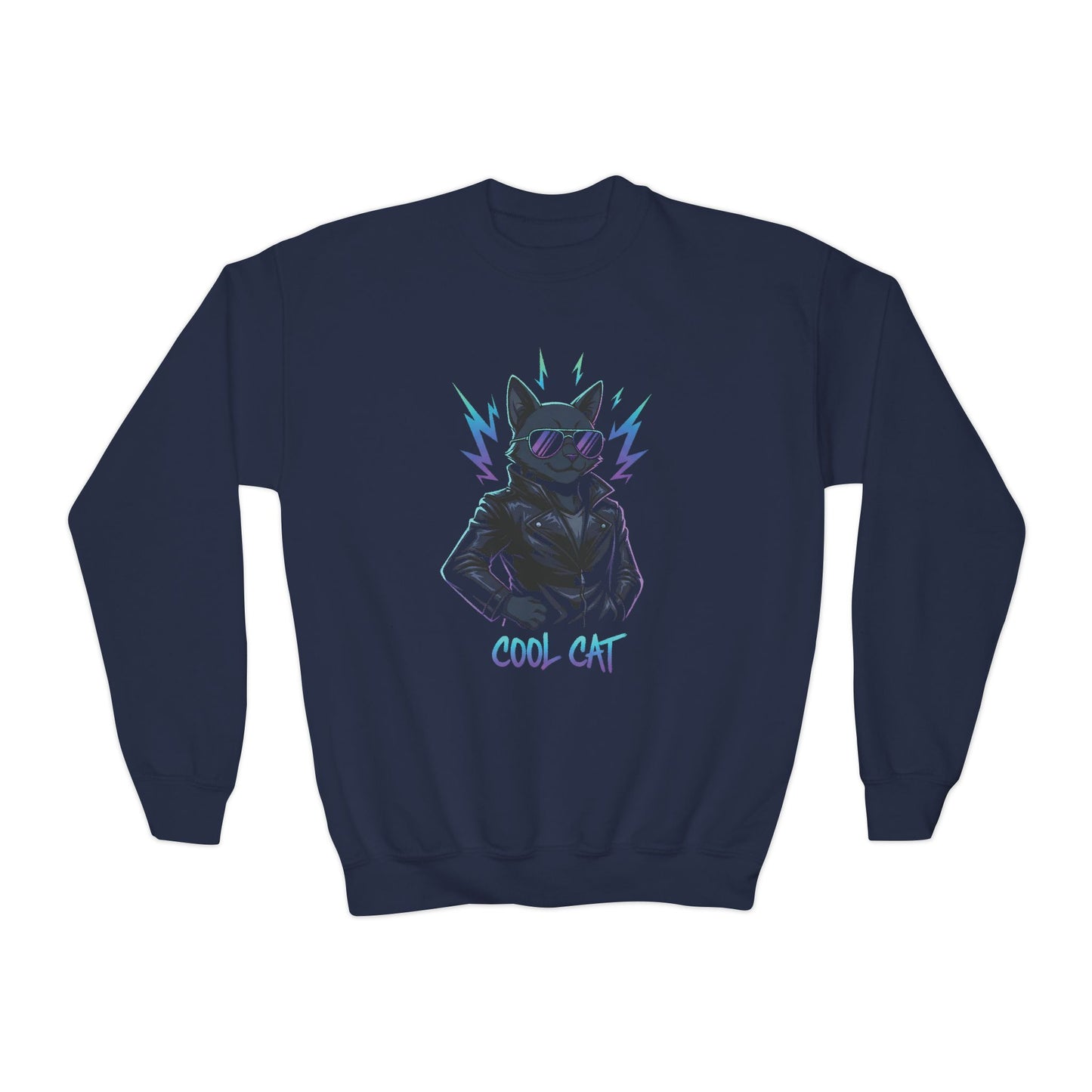 Cool Cat - Cozy Unisex Youth Crewneck Sweatshirt style 1
