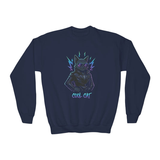 Cool Cat - Cozy Unisex Youth Crewneck Sweatshirt style 1