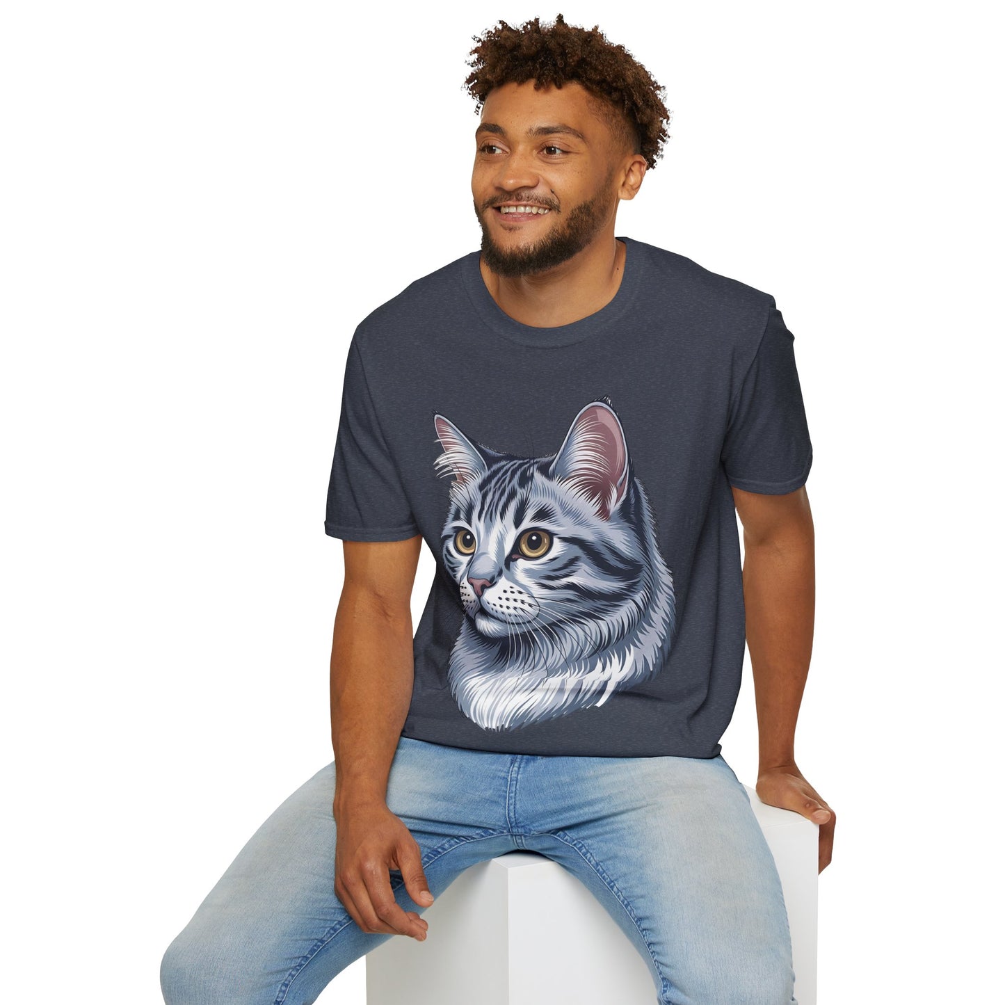 Watercolor Cat Head Unisex Cotton T-Shirt style 5