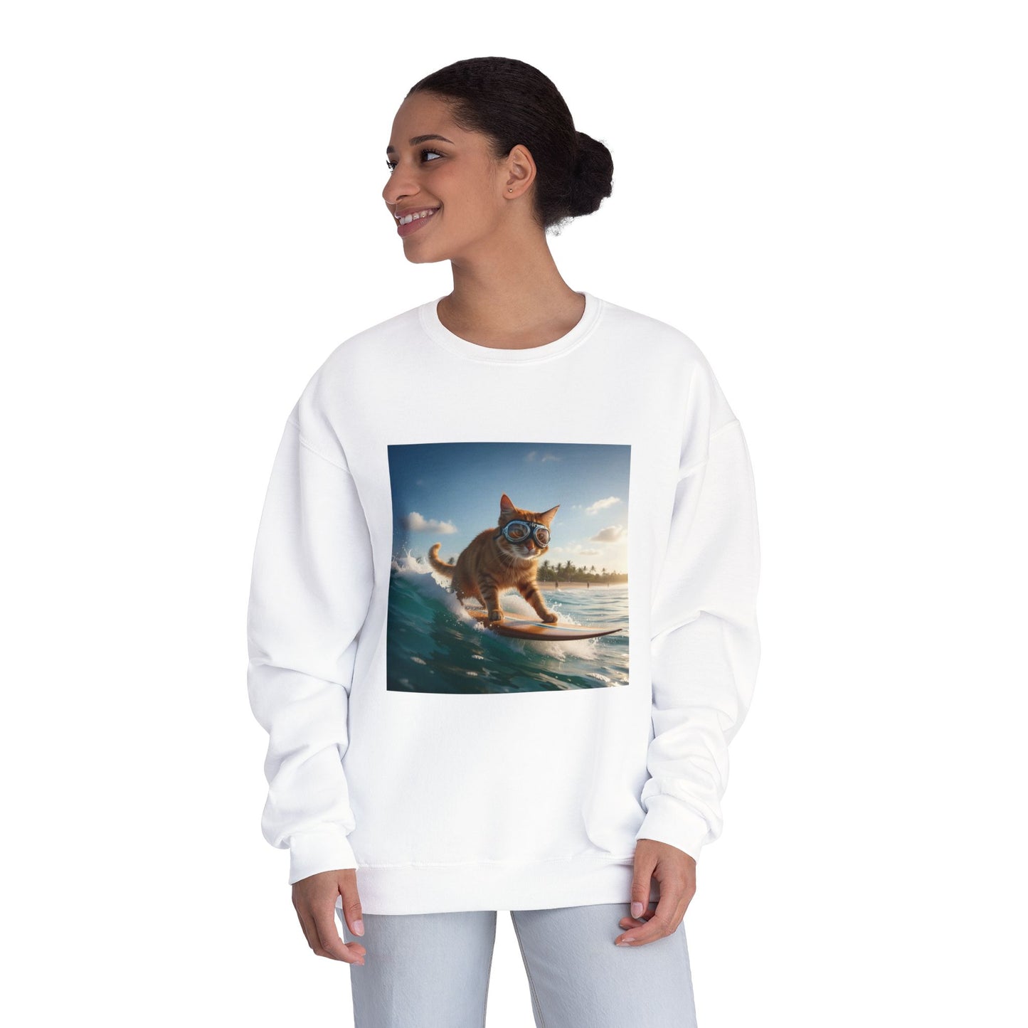 Surfing Cat Unisex NuBlend Crewneck Sweatshirt style 1
